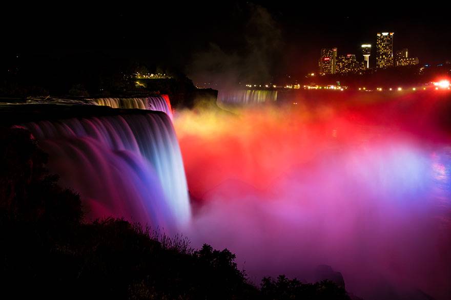 The falls illuminated
