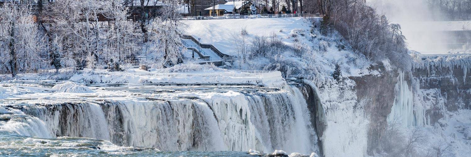 View of the American Falls at Niagara Falls State Park in the winter